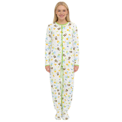 Cotton Teddy Printed Bodysuit with Foot / Adult Onesie with Foot / Adult Baby Romper / ABDL Clothes / Printed Adult Bodysuit