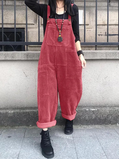 Winter Women Corduroy Jumpsuits Autumn Pants 2024 ZANZEA Casual Suspender Fashion Wide Leg Playsuits  Rompers Streetwear Trouser