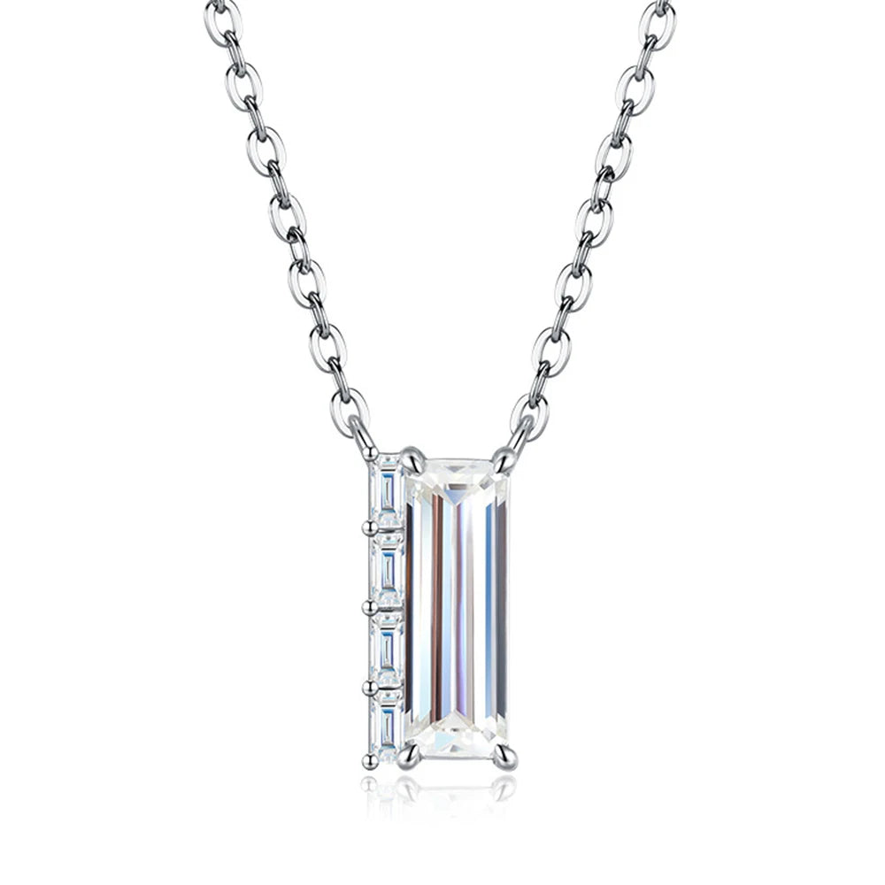 3CT Baguette Cut Moissanite Pendant Necklace for Women S925 Silver Plated 18K Lab Diamond Adjustable Chain Trendy Neck Jewelry