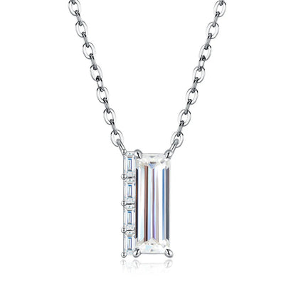 3CT Baguette Cut Moissanite Pendant Necklace for Women S925 Silver Plated 18K Lab Diamond Adjustable Chain Trendy Neck Jewelry