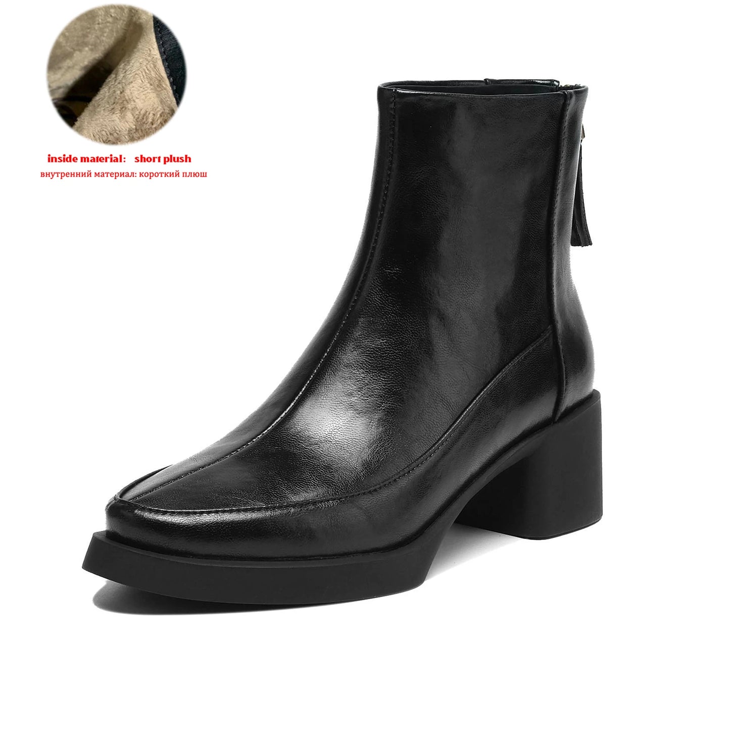 Plus Size 34-43 Cow Skin Round Toe Zipper High Heels Modern Motorcycles Boots Warm Winter Shoes Dating Retro Brand Ankle Boots