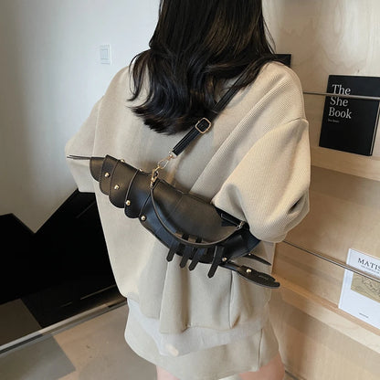 PU Zipper Commuting Crossbody Bags Lobster Shape Niche 2025 High Quality Ladies Bags Solid Color Rivet Fashion Shoulder Bags