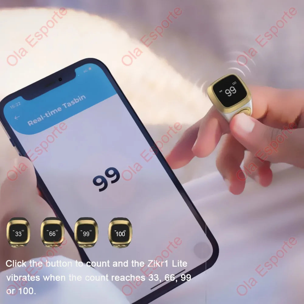 2026 Qibla Smart Zikr Ring Praise Tasbih Tally Electronic Digital Counter for Muslims 5Prayer Time Vibration Reminder Waterproof