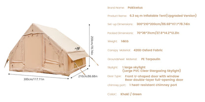 PAKICETUS Inflatable camping tent 4-8 people with windows portable water-resistant camping tent  Four season tents