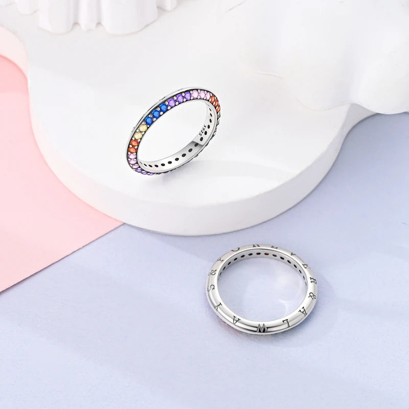 LAZA 925 Sterling Silver Colorful Rings Sparking Zirconium Bowknot Moon Sun Original Ring For Women Anniversary Wedding Gifts