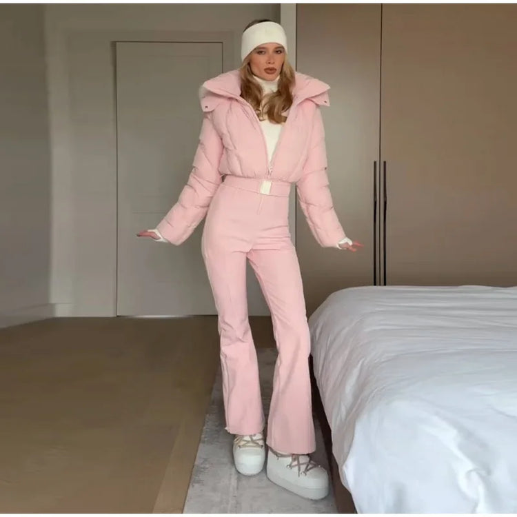 Fashion Women's Skiwear Jumpsuit Waterproof Design Long Sleeve Slim Female Jumpsuits 2026 Winter Outdoor Thicken Lady Suits