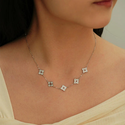 KNOBSPIN Full Moissanite Clover Necklace s925 Sterling Silver Chain Necklaces for Women Hypoallergenic Fine Jewelry Gift