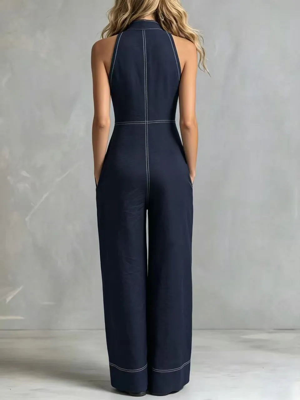2026 New Women Stand Collar Sleeveless Jumpsuit Loose Casual Office Daily Wear Rompers