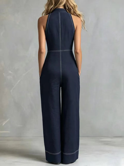 2026 New Women Stand Collar Sleeveless Jumpsuit Loose Casual Office Daily Wear Rompers