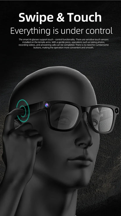 AI Smart Camera Glasses 6K HD 800W pixel Shooting Camera Photo Video Voice Call Translation Waterproof Bluetooth AI Glasses