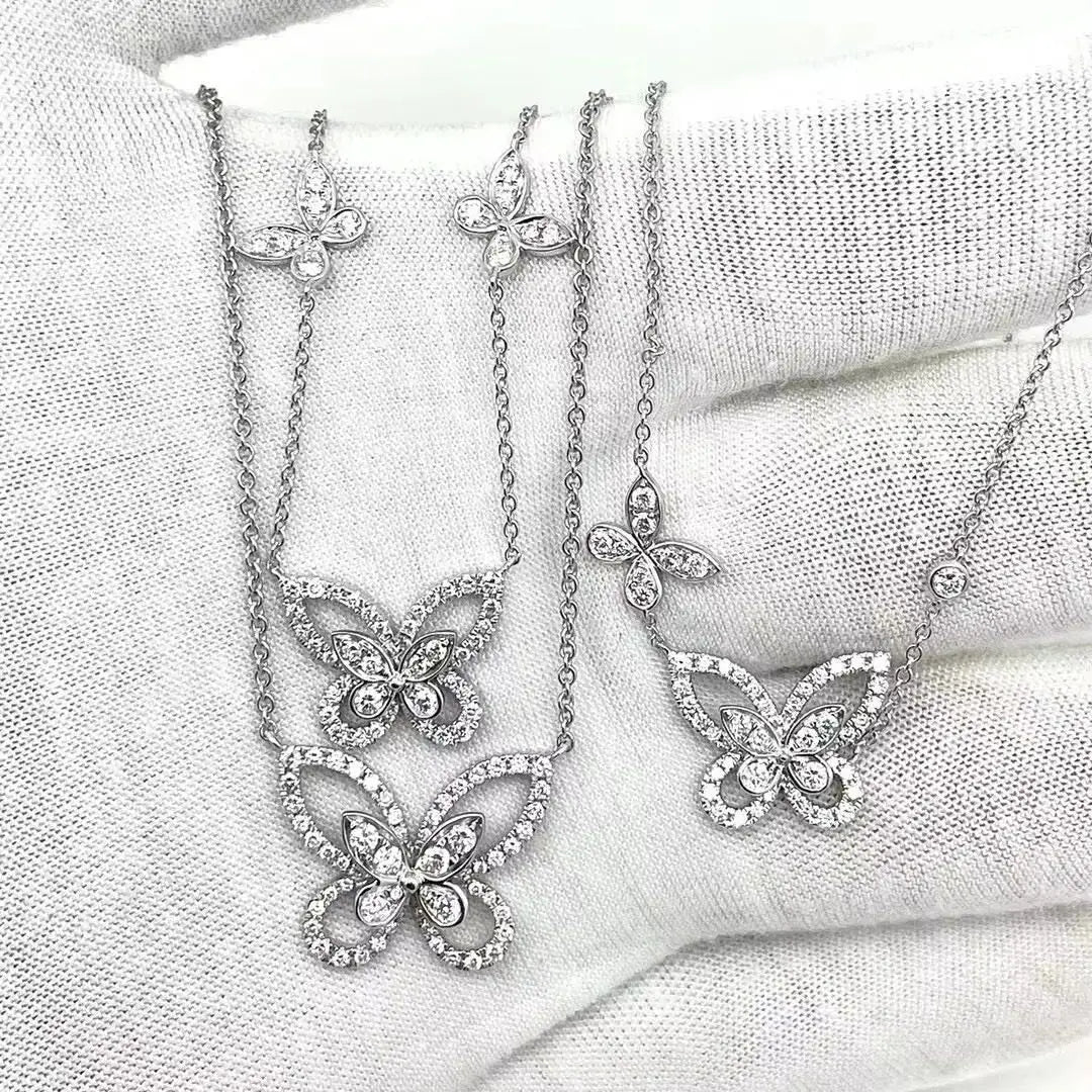 S925 Silver Butterfly Flower Pendant Women's Necklace AAAAA+ Sparkling Zircon High quality Luxury Wedding Party Exquisite Gift