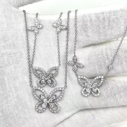 S925 Silver Butterfly Flower Pendant Women's Necklace AAAAA+ Sparkling Zircon High quality Luxury Wedding Party Exquisite Gift
