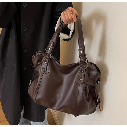 Ladies Large Capacity Brand Handbag Pu Leather Women's Retro Tote Bag Korean Fashion Shoulder Bag Winter White Zipper Handbag