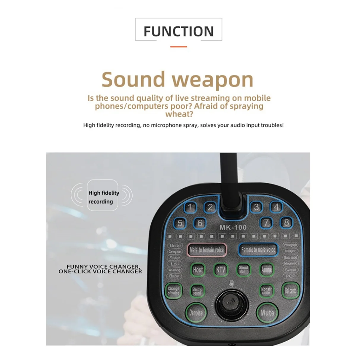 New MK100 Voice Changer,Live Voice Card Voice Changer, Handheld Microphone Voice Changer Sound Card Voice Changer