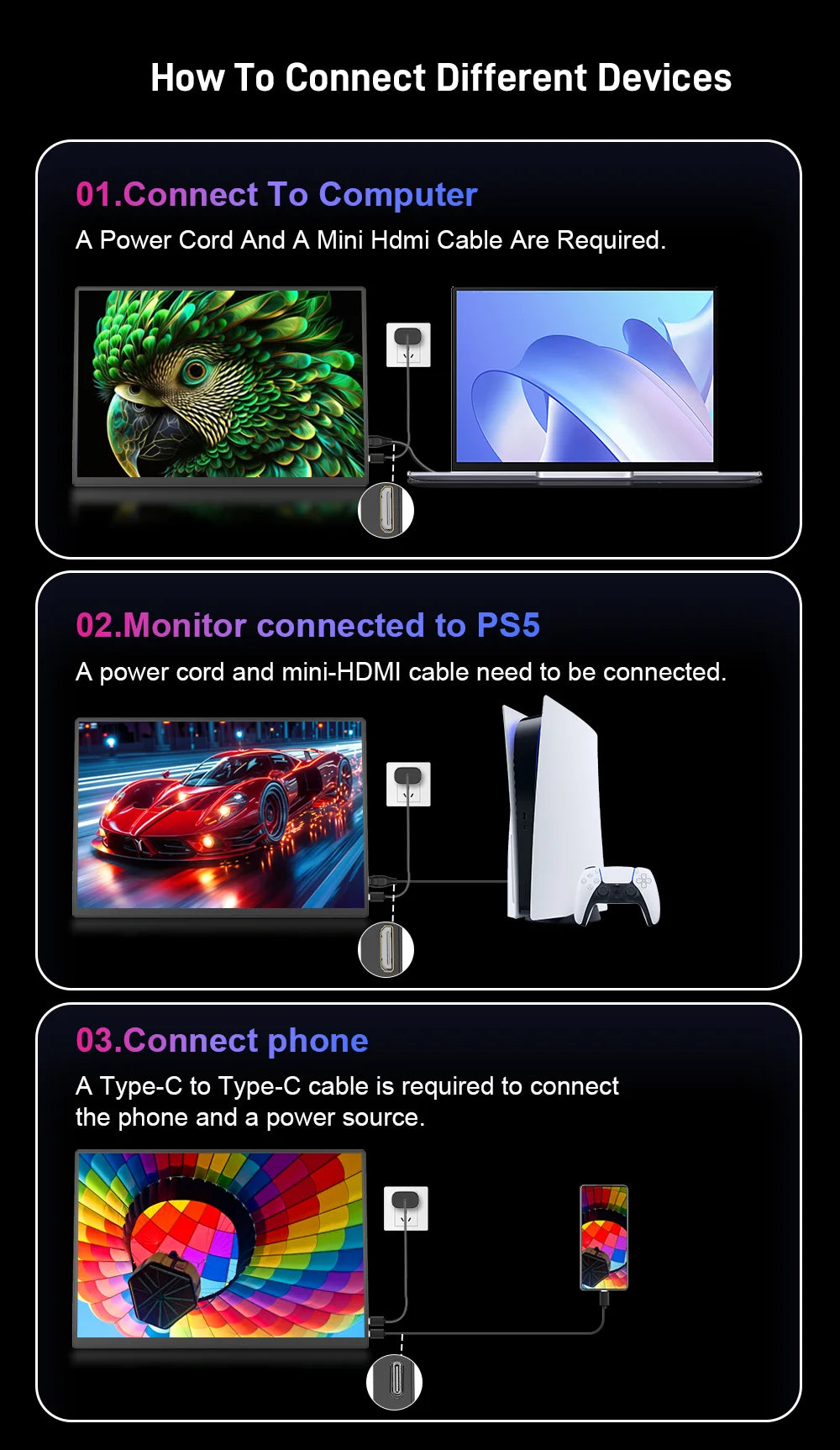 16 Inch 2K 120Hz OLED Monitor 2048×1280 100% Color Gamut VESA Mount External Screen for Laptop PS5 Switch Game Design Office