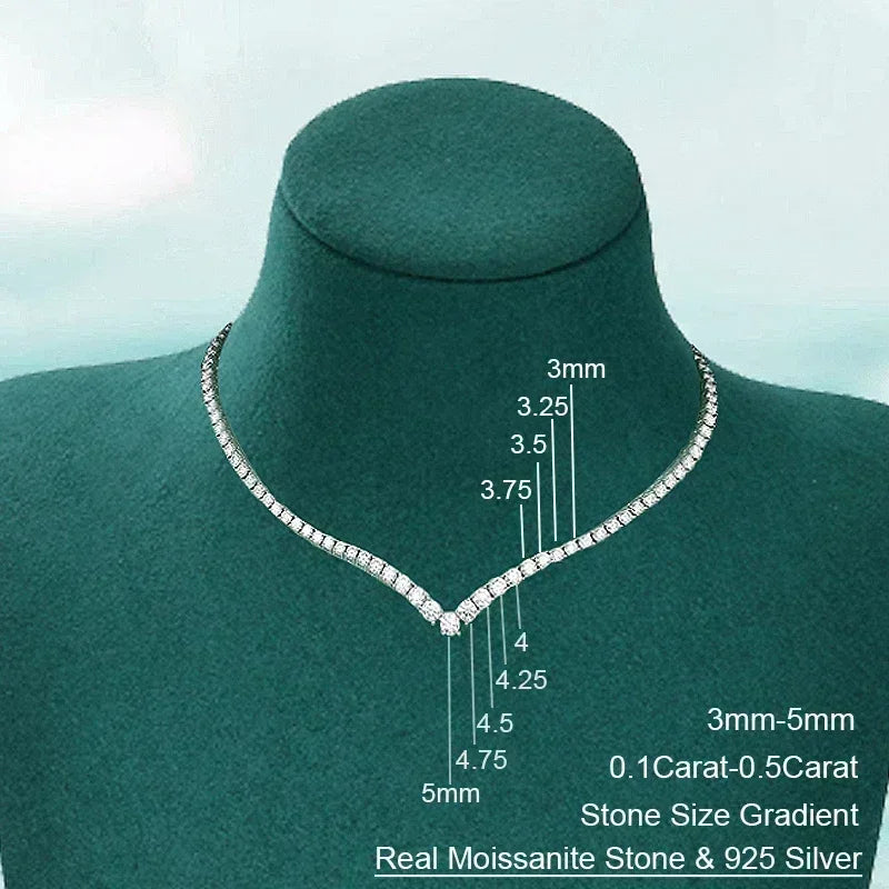 Riviera Necklaces Full Moissanite Tennis Necklace for Women 925 Sterling Silver Size Gradient Diamond Choker with Certificate