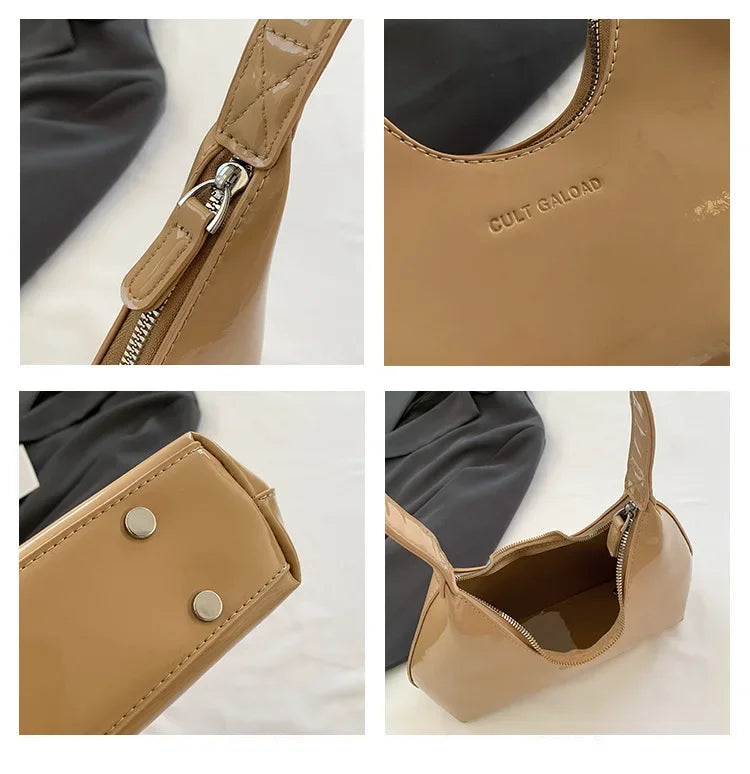 Trendy Designer Solid Shoulder Bags for Women Handbags and Purses 2024 New Fashion Patent Leather Underarm Ladies Tote Bags