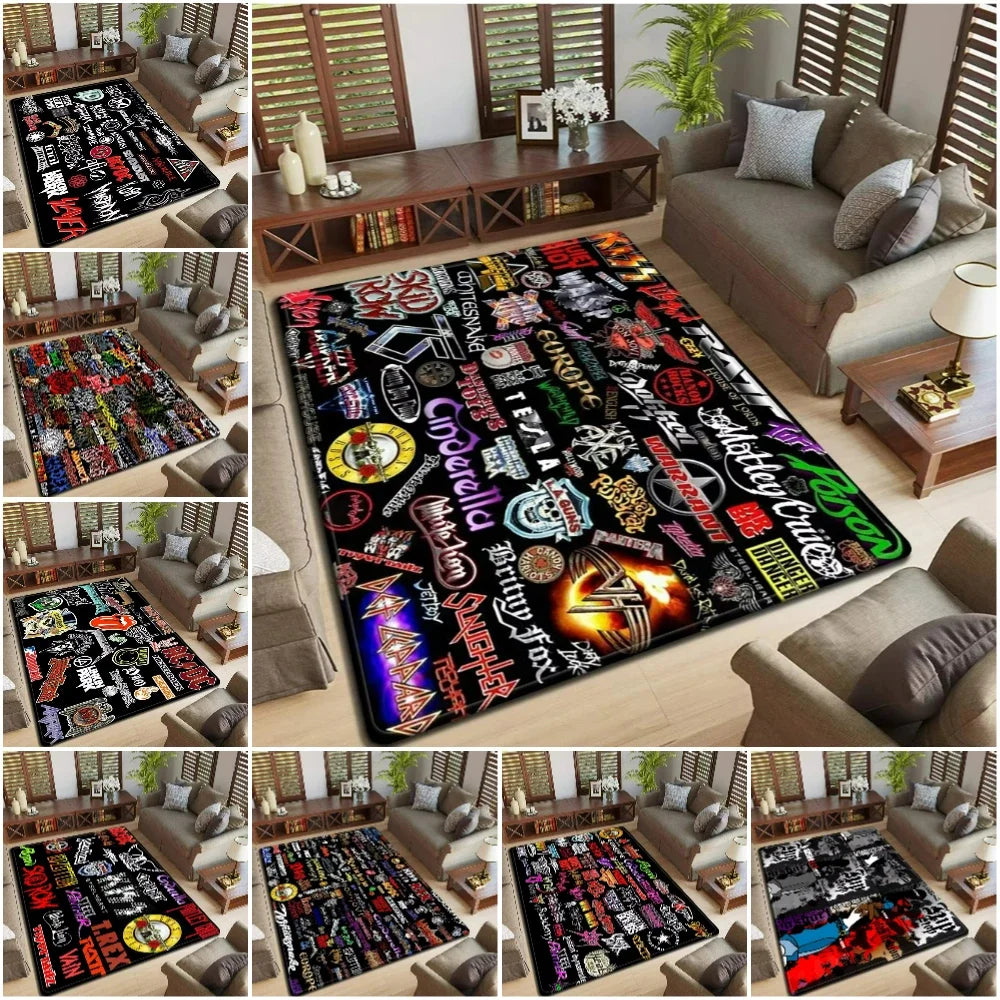 Band Logo Music Rock and Roll Pattern Carpet  for Living Room Bedroom Non-Slip Soft Rug Kitchen Floor Mat Entrance Doormat