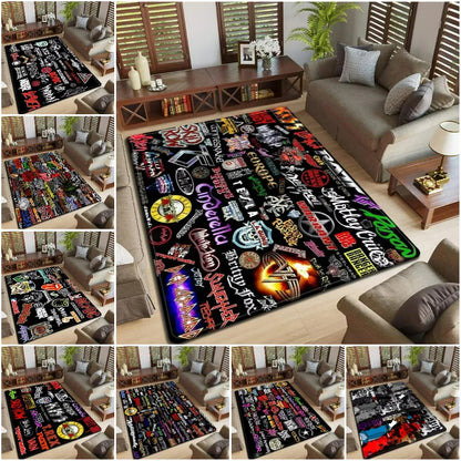 Band Logo Music Rock and Roll Pattern Carpet  for Living Room Bedroom Non-Slip Soft Rug Kitchen Floor Mat Entrance Doormat