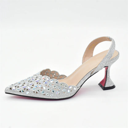 New Design Nigerian Women Shoes and Bag Set Decorated with Rhinestone in Italy African Party Luxury Heel Shoes Pumps with Heels