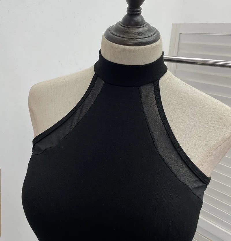 ISAROSE Summer Sexy Bodysuit for Women Stretch Braless Solid Color Back Zipper Sleeveless Basic Design Slim Halter Jumpsuit