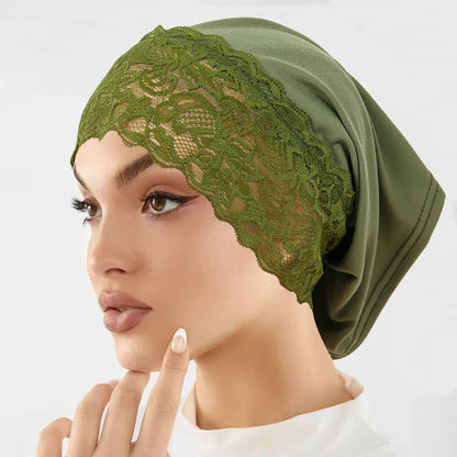 2026 New Inner Hijab Undercap With Lace Muslim Turban Islam Underscarf Hijab Bonnet Soft Stretch HIjabs Tube Cap Turbante