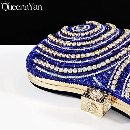 Queena Yan 2026 Elegant Nigerian Women's Royal Blue Only Shoes or with Rhinestone Handbag Set - Italian Design for Weddings