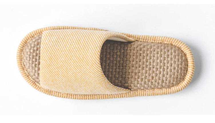 UTUNE Natural Linen Women's Slippers Mute Comfortable Indoor Home Couple Shoes Soft Sole Anti-slip Couple Four Season Slides