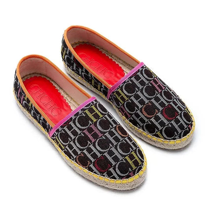 CH Fashion Monogram Print Commuter Flats Woven Material Fisherman 2025 New Luxury Brand Slip-On Women's Casual Shoes