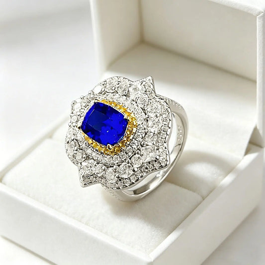Luxury 18K Solid Platinum PT950 certifid new 6*8mm fat square blue demon cultivation ring high-end jewelry