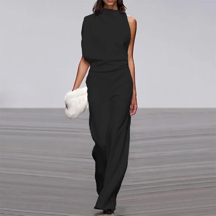 Fashion Sleeveless Solid Backless Jumpsuit Women 2025 Summer Stand Collar Elegant Lady Temperament White Jumpsuits Women's