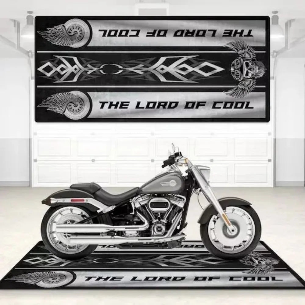 Crystal Velvet Motorcycle Mat, Anti-Slip Garage Floor Mat for Harley/Honda, Flame/Tribal/Racing Style, Motorbike Parking Rug