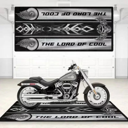 Crystal Velvet Motorcycle Mat, Anti-Slip Garage Floor Mat for Harley/Honda, Flame/Tribal/Racing Style, Motorbike Parking Rug