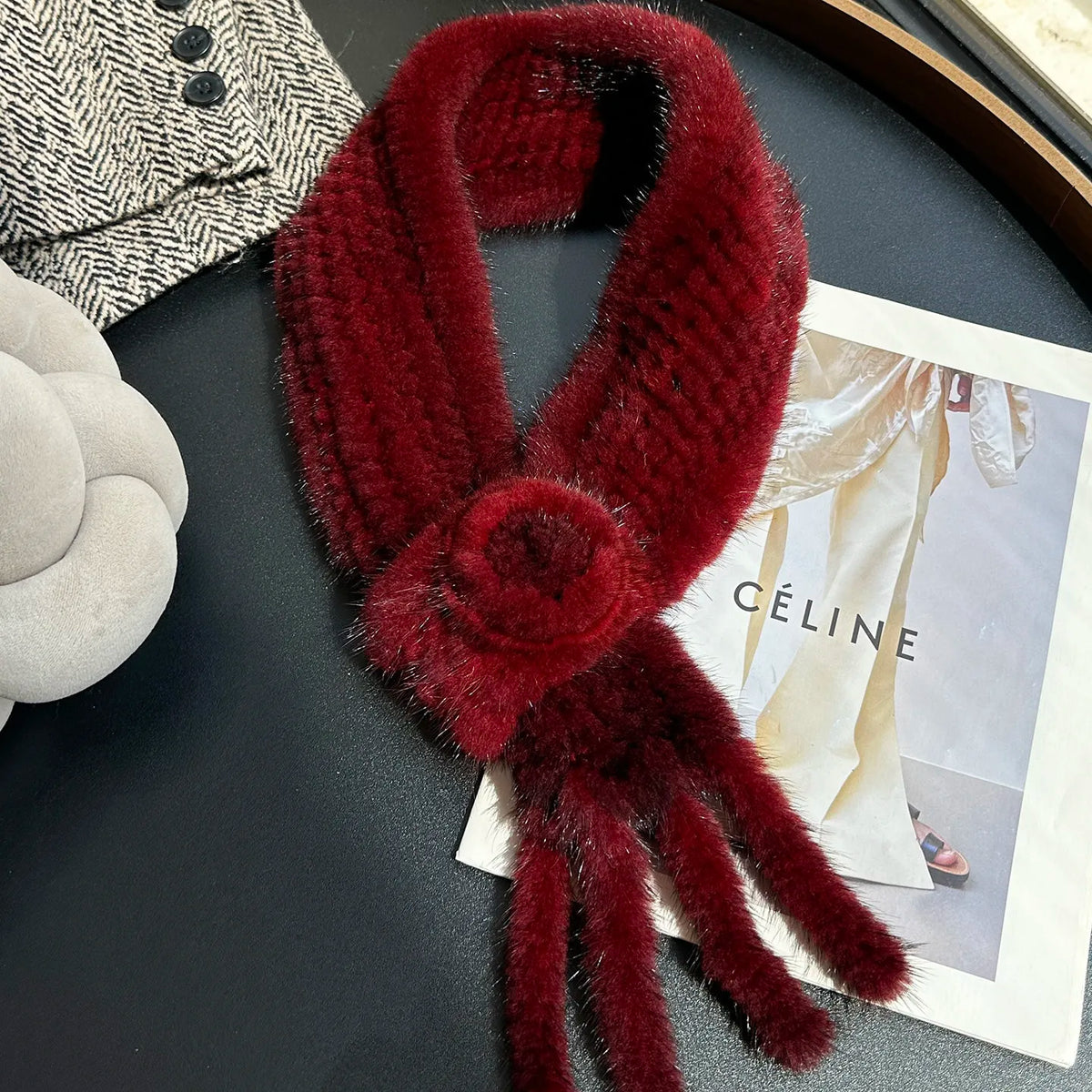 Real Mink Fur Warm Scarf For Women Cross Double-sided Style Knitted Design New Fashion Elegant Mink Fur Accessories Scarves