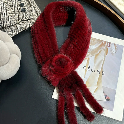 Real Mink Fur Warm Scarf For Women Cross Double-sided Style Knitted Design New Fashion Elegant Mink Fur Accessories Scarves