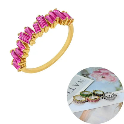 24K Gold Plated Colorful Crystal Gold Rings Turquoise Engagement Wedding Anniversary Ring Light Luxury Fashion Jewelry Gifts A40