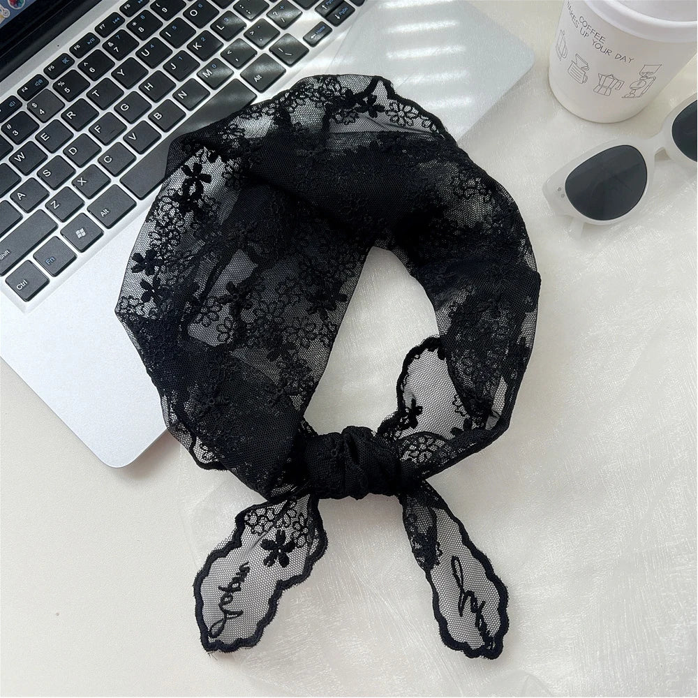 INS Lace Hair Scarf Women Korean Triangle Hair Band Travel Photo Headband Sunscreen Headscarf Girls Linen Cotton Neckerchief