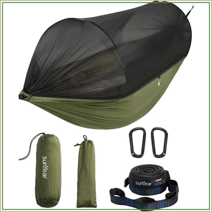Camping Hammock with Spacious Net, Single/Double, Outdoor & Indoor Use