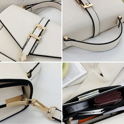 Women PU Leather Messenger Shoulder Bag Ladies Solid Color Simple Crossbody Bag Fashion Handbag Leisure Portable Sling Bag