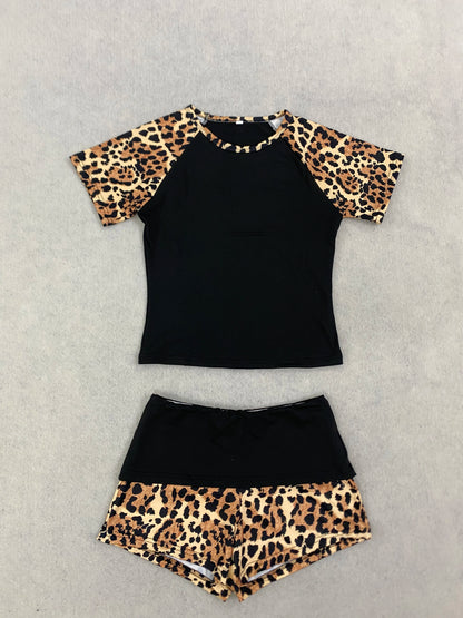2026 summer new American retro leopard print patchwork short sleeved shorts set Y2K punk street fashion trend casual spicy girl