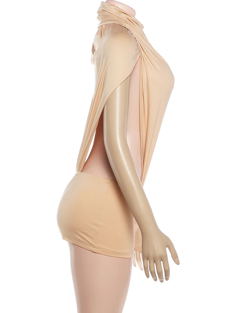 Kliou Sexy Fashion 2 Piece Set Woman Ruched Turtleneck Side Hollow Design Bodysuits+Skinny Mini Skirts Hot Girls Wild Style Suit