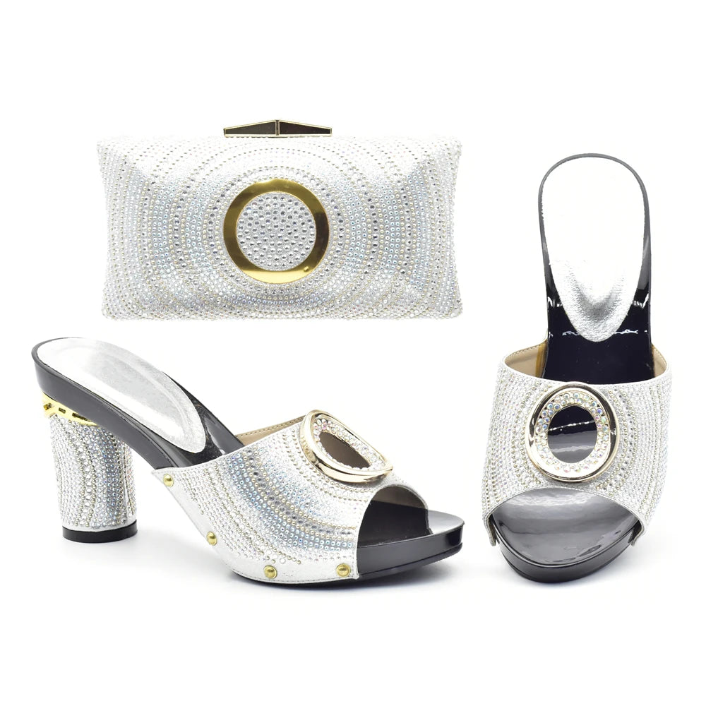 New Shoes and Bag Set African Sets Green Color Italian Shoes with Matching Bag for Women Nigerian Shoes and Bag Set for Wedding