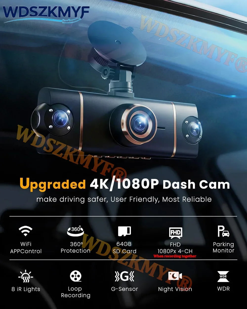 New 4K Car Camera 360° Quad Lens WIFI 1080P*4CH dashcam 24H Parking Monitor G-Sensor Night Vision Car Security Accessory