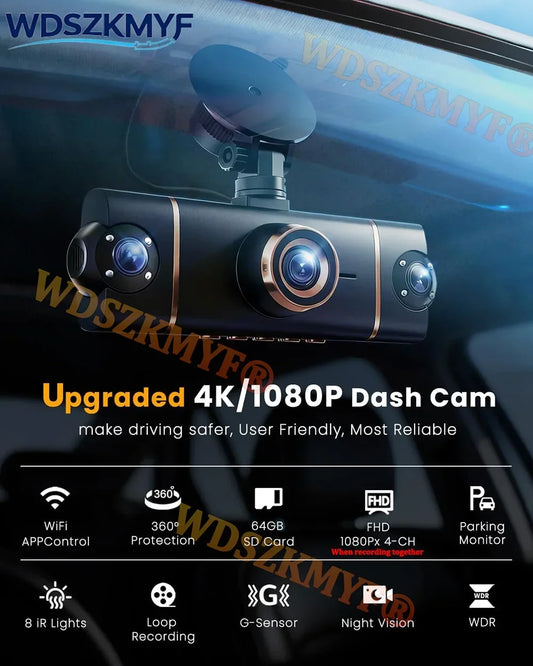 New 4K Car Camera 360° Quad Lens WIFI 1080P*4CH dashcam 24H Parking Monitor G-Sensor Night Vision Car Security Accessory