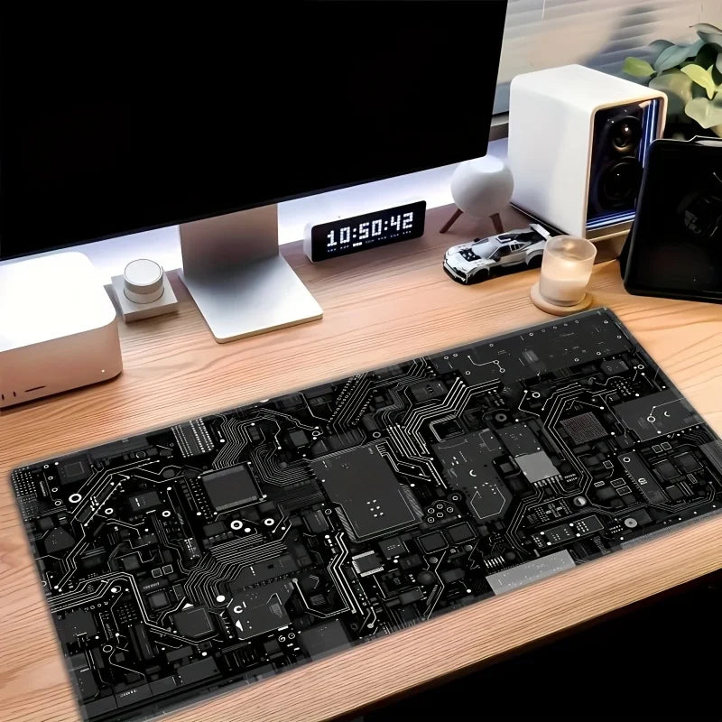 Black Circuit Board Pattern Mouse Pad Large Computer Office Table Mats Rubber Anti-slip Gaming Keyboard Mousepads Long Desk Pads