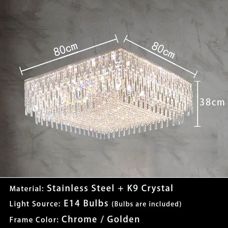 Luxury Crystal Long Pendant Lights Modern Lustres LED Chrome Hanging Lamps for Ceiling Silver Home Decor for Dining Room Remote