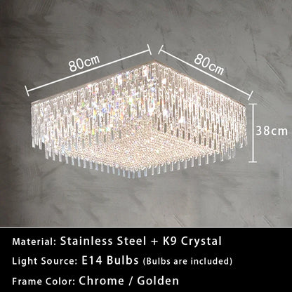 Luxury Crystal Long Pendant Lights Modern Lustres LED Chrome Hanging Lamps for Ceiling Silver Home Decor for Dining Room Remote