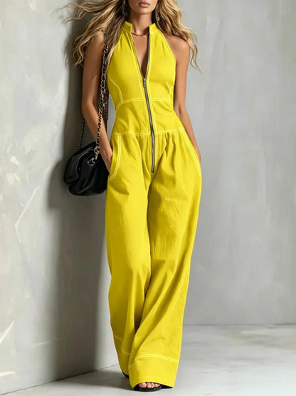 2026 New Women Stand Collar Sleeveless Jumpsuit Loose Casual Office Daily Wear Rompers