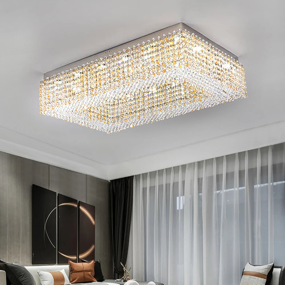 Champagne Crystal Waterfall Bead Modern Ceiling Lights LED Lamps Lighting Fixture for Living Room Lustres Home Decor Lampara