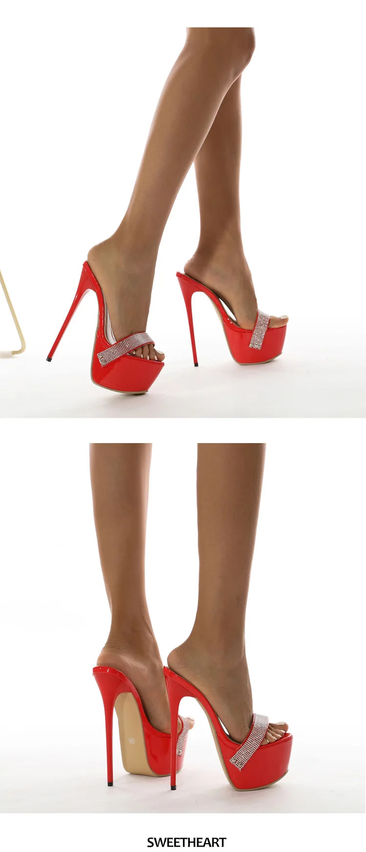 Maogu Slides Women Summer Footwear New 2023 Platform Shoes Luxury Slippers Strippers Rhinestone Sexy High Heel Sandals 16cm 42